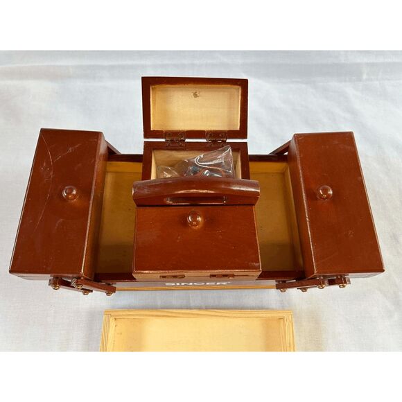 Vintage Wooden Singer Accordion Sewing/Notion Box, Small, Keepsake Organizer - Picture 5 of 16
